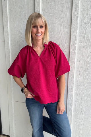 Wren Dark Red Scallop Collar Top - Just Dani Boutique + Color Studio