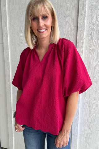 Wren Dark Red Scallop Collar Top - Just Dani Boutique + Color Studio