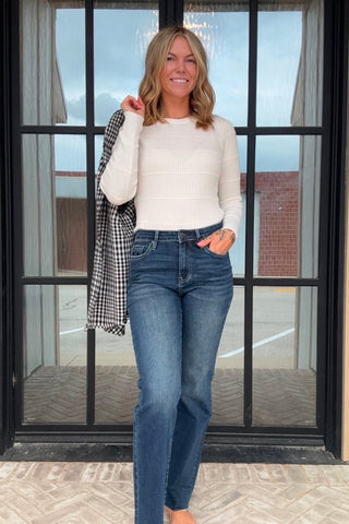 Zoe Ivory Long Sleeve Ribbed Sweater Top - Just Dani Boutique + Color Studio