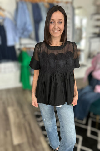 Zoey Black Mesh Puff Sleeve Top - The Funky Zebras Clear Lake