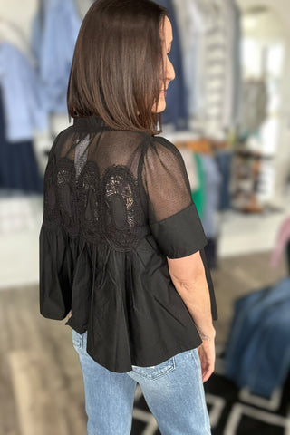 Zoey Black Mesh Puff Sleeve Top - The Funky Zebras Clear Lake